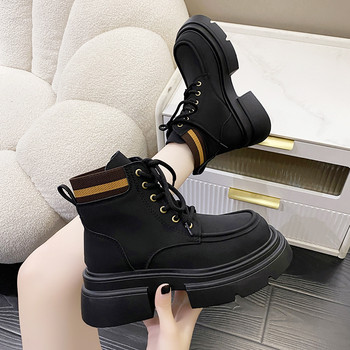 Дамски обувки Гореща разпродажба 2023 Нови есенни зимни дамски ботуши с кръгли пръсти Нехлъзгащи се жълти туристически обувки с дебела подметка Zapatos Chunky Mujer