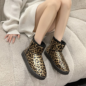 Дамски обувки 2023 г. Висококачествени дамски ботуши с приплъзване Модни ежедневни ботуши с леопардов принт Дамски ботуши с кръгли пръсти с горещи разпродажби