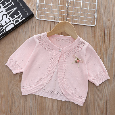 Légáteresztő laza vékony kötött kabát felsőruházat kislányoknak tavaszi nyár fényvédő kisgyermek ruházat pulóver dzseki GY07051