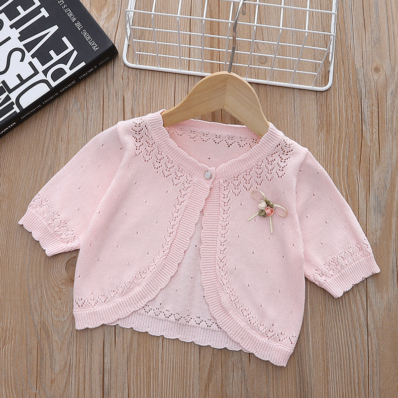 Légáteresztő laza vékony kötött kabát felsőruházat kislányoknak tavaszi nyár fényvédő kisgyermek ruházat pulóver dzseki GY07051