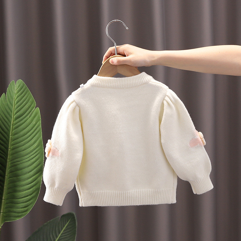 Tüdrukutele kampsunid Sügistalv Armas 3D Lilled Latern Varrukad Üherealised silmkoelised kardiganid Laste Kootud Välisrõivad Topid