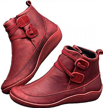 Есенни и зимни дамски ботуши Плоски обувки Обувки с връзки Едноцветни Pu боти до глезена Винтидж изрязани водоустойчиви топли къси ботуши 2022