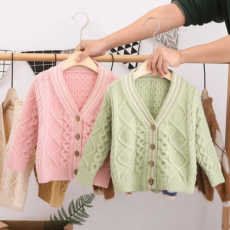 Baby Kids Kootud kampsun Tüdrukutele Poistele Kevad Sügis V kaelus Üherealine jakk Kardigan Laste Mantel Ülerõivad