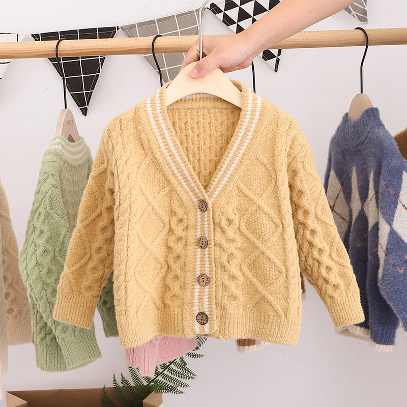 Baby Kids Kootud kampsun Tüdrukutele Poistele Kevad Sügis V kaelus Üherealine jakk Kardigan Laste Mantel Ülerõivad