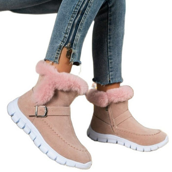 2023 Зимни дамски кожени топли ботуши за сняг Ежедневни обувки Нови къси плюшени велурени боти до глезена Плоски гладиаторски спортни дамски Botas mujer