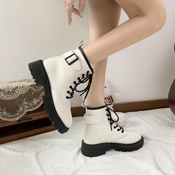 2023 г. Дамски обувки със страничен цип Дамски ботуши на платформа Модерни ботуши Дамски дамски катарама за колан Кръгли пръсти Обувки с квадратен ток с връзки Дамски