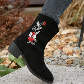 Cizme de damă de bază de iarnă la jumătatea gambei Pantofi cu fermoar lateral pentru femei cu toc pătrat Pantofi de damă ocazional marimi mari Reducere caldă cizme de damă