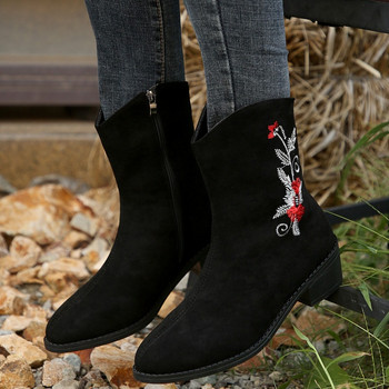 Зимни основни дамски ботуши до средата на прасеца Обувки със страничен цип за жени Ежедневни дамски обувки с квадратен ток Голям размер Гореща разпродажба Дамски ботуши