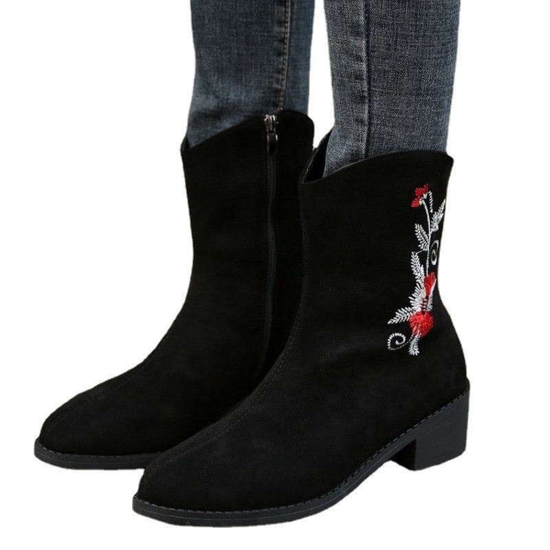 Cizme de damă de bază de iarnă la jumătatea gambei Pantofi cu fermoar lateral pentru femei cu toc pătrat Pantofi de damă ocazional marimi mari Reducere caldă cizme de damă