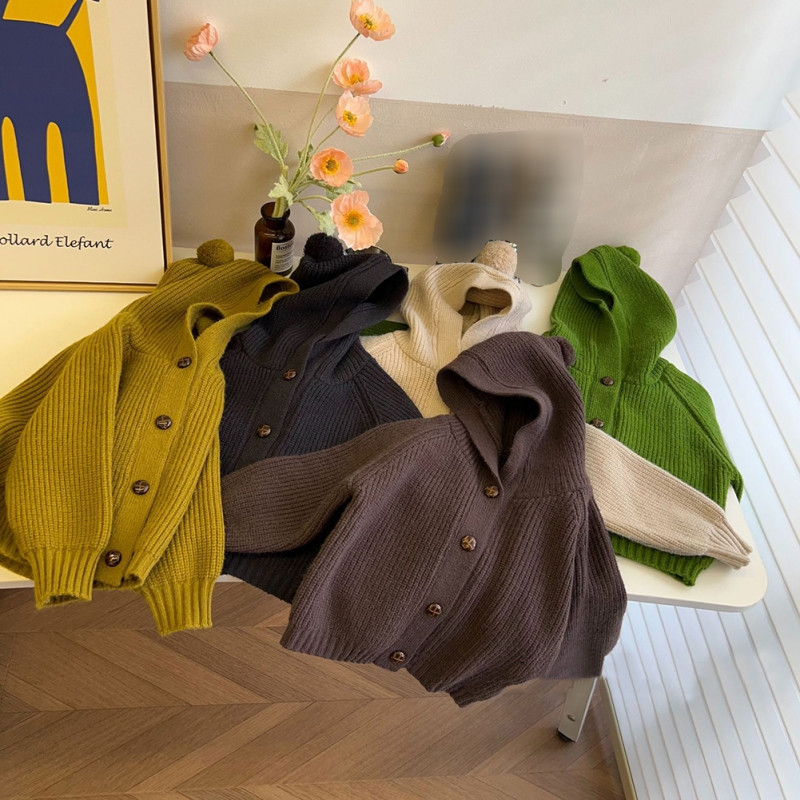 Laste kootud kampsunid kardigan sügistalv armas ühevärviline üherealine kapuutsiga mantel Beebi kampsun poistele tüdrukute kampsunid