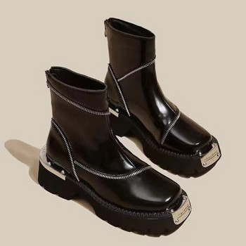 Зима 2023 Нови дамски обувки на платформа Средни токчета Марка Chelsea Boots Дизайнерски гладиаторски боти до глезена Помпи Пънк мотоциклети Botas