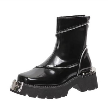 Зима 2023 Нови дамски обувки на платформа Средни токчета Марка Chelsea Boots Дизайнерски гладиаторски боти до глезена Помпи Пънк мотоциклети Botas