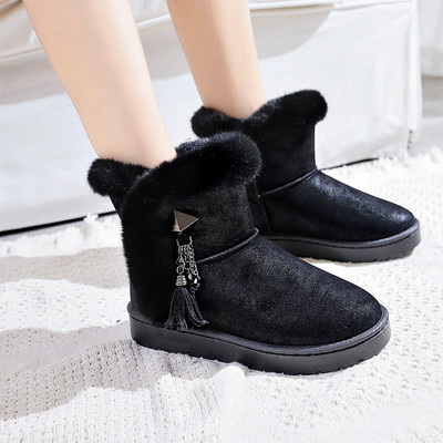 Cizme de zăpadă Comemore Plus Furry 2022 Iarna Nouă Cizme cu platformă cu șireturi Studenți Botine femei drăguțe Negru Roz Pantof 41