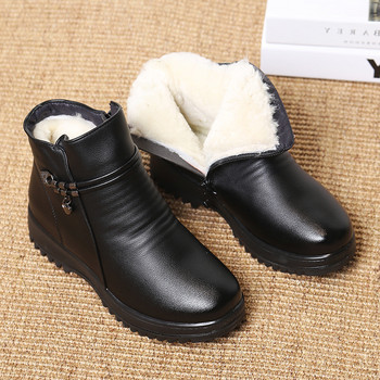 Едноцветни черни дамски ботуши за сняг Метални класически пухкави зимни обувки Дамски боти до глезена Зимни обувки Дамски ботуши Дамски черни ботуши