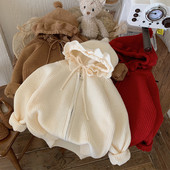 2023. aasta uued sügisriided Tüdrukute paksendatud kapuutsiga kudumine kampsun Baby Cardigan Talvine kudumismantel volangkübaraga soojad jakid