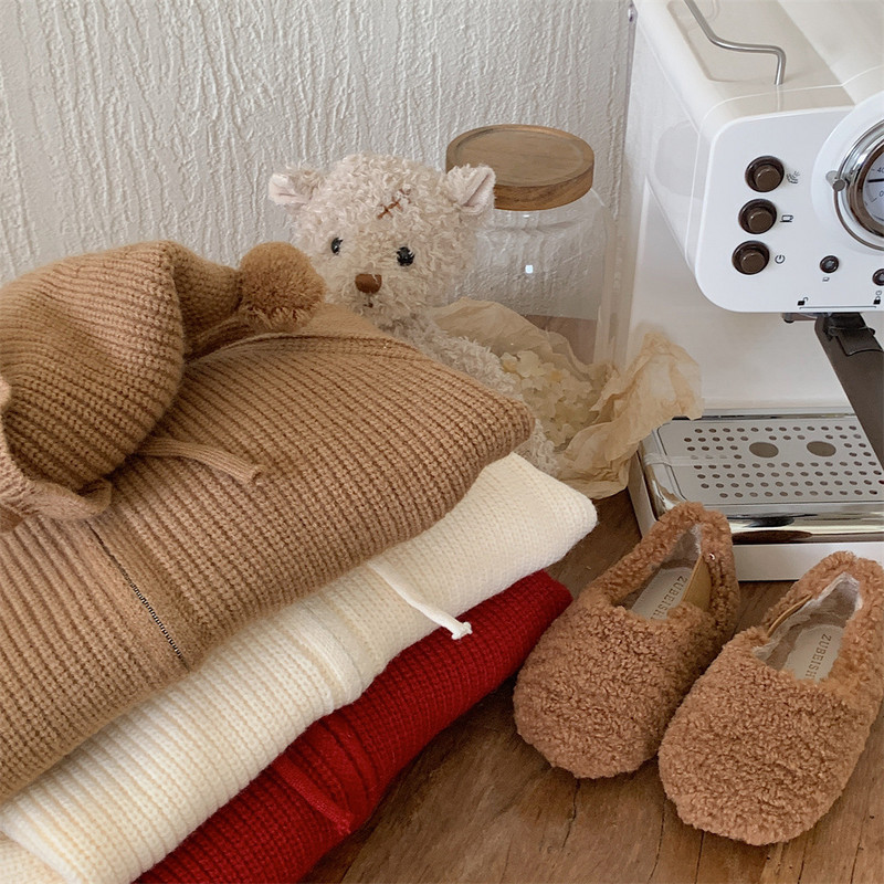 2023. aasta uued sügisriided Tüdrukute paksendatud kapuutsiga kudumine kampsun Baby Cardigan Talvine kudumismantel volangkübaraga soojad jakid