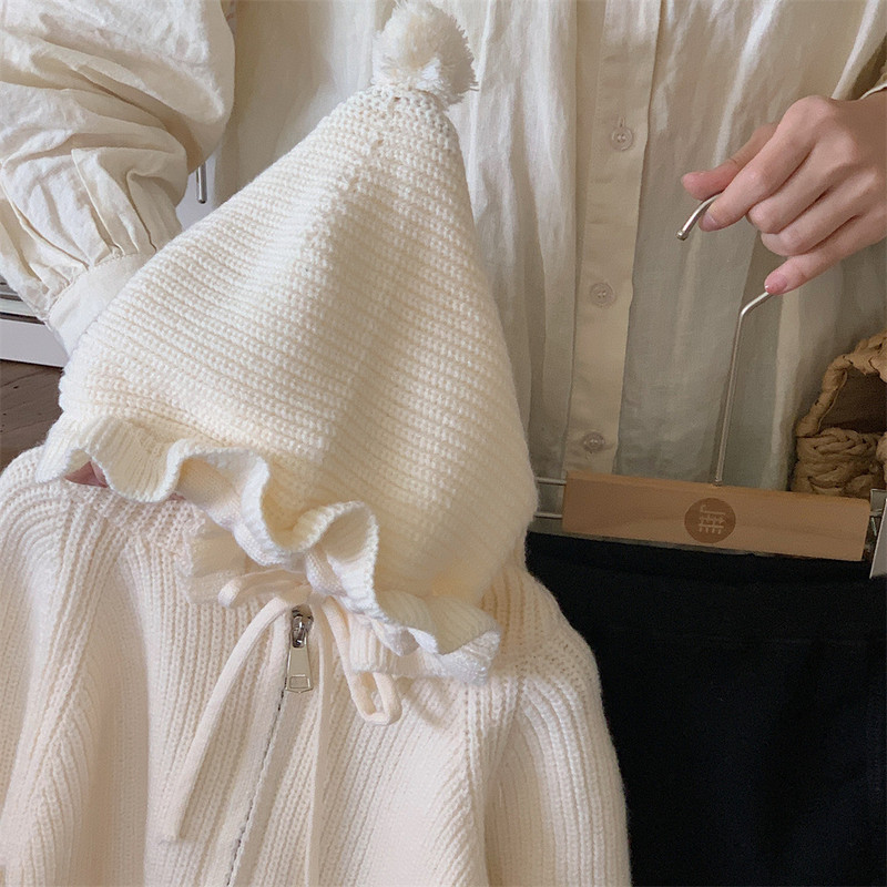 2023. aasta uued sügisriided Tüdrukute paksendatud kapuutsiga kudumine kampsun Baby Cardigan Talvine kudumismantel volangkübaraga soojad jakid