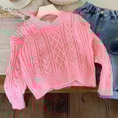 Iarna Copii Bebeluși Fetițe Îngroșați Top haine Copii tricotate cu mânecă lungă Pulovere roz Copii mici răsuciți Pulover largi Ținute de primăvară