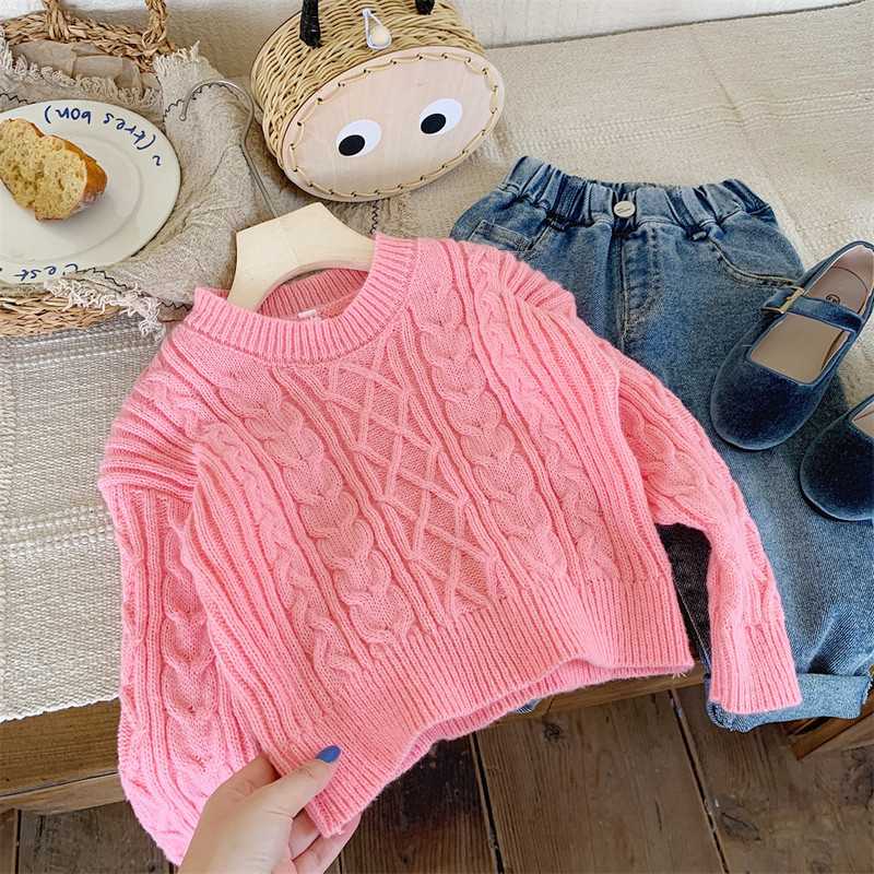 Iarna Copii Bebeluși Fetițe Îngroșați Top haine Copii tricotate cu mânecă lungă Pulovere roz Copii mici răsuciți Pulover largi Ținute de primăvară
