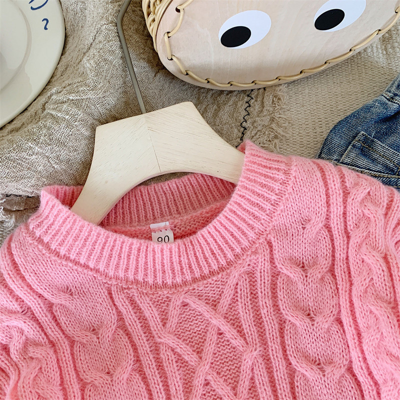 Iarna Copii Bebeluși Fetițe Îngroșați Top haine Copii tricotate cu mânecă lungă Pulovere roz Copii mici răsuciți Pulover largi Ținute de primăvară