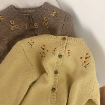 Μπουφάν Baby Girl Autumn Thicken 1-7Y Βαμβακερή πλεκτή μασίφ ζακέτα κεντημένη Floral μακρυμάνικο πουλόβερ Top Clothes
