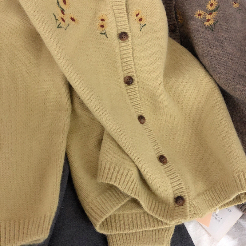Beebitüdruku kampsun jakk Sügisene paks 1-7 a puuvillane kootud soliidne kardigan, tikitud lilleline pikkade varrukatega kampsun top riided