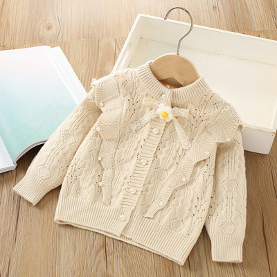 2023. aasta imikute beebitüdrukute kuduv kardigan pikkade varrukatega ühevärviline õõnsaga sügisene kevadine vastsündinu tüdrukute pärliga kampsun