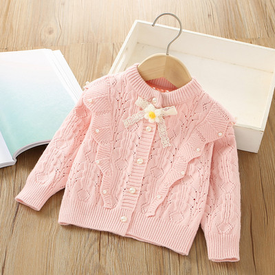 2023. aasta imikute beebitüdrukute kuduv kardigan pikkade varrukatega ühevärviline õõnsaga sügisene kevadine vastsündinu tüdrukute pärliga kampsun