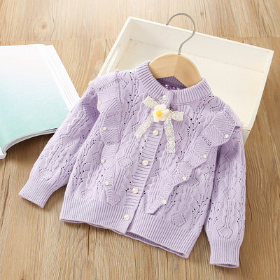 2023. aasta imikute beebitüdrukute kuduv kardigan pikkade varrukatega ühevärviline õõnsaga sügisene kevadine vastsündinu tüdrukute pärliga kampsun