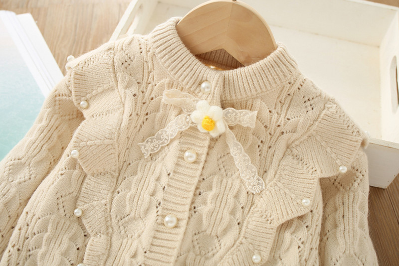 2023. aasta imikute beebitüdrukute kuduv kardigan pikkade varrukatega ühevärviline õõnsaga sügisene kevadine vastsündinu tüdrukute pärliga kampsun