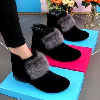 Γυναικεία παπούτσια 2023 Χειμερινές βελούδινες ζεστές γυναικείες μπότες Χαμηλό τακούνι Αντιολισθητικό γραφείο Commuter Γυναικεία παπούτσια Μόδα με φερμουάρ Κοντές μπότες