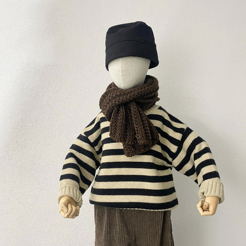 Gyermek őszi vastag kötött pulóver Göndör garbós baba klasszikus csíkos pulóver fiúknak lányoknak téli tipegő alkalmi ruházat