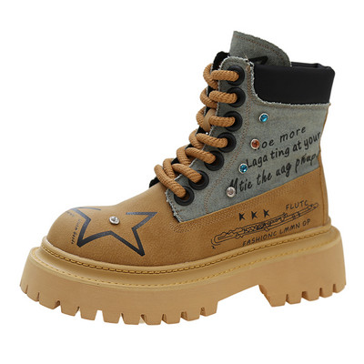 Cizme de damă cu platformă la modă de stradă, iarna 2023, la modă, cizme de motocicletă asortate la modă, pantofi gotici punk de designer