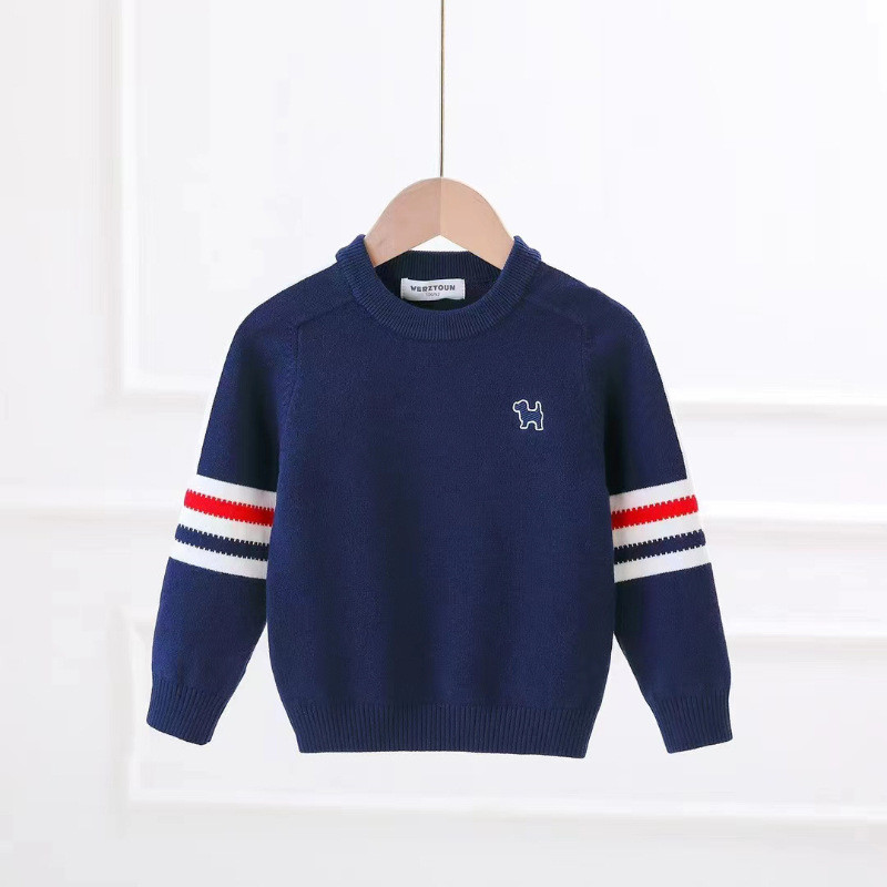 Poiste kampsun 2023. aasta uus sügistalvine laste triibuline laste kampsun o-kaelusega laste kampsunid, tikitud multifilmi džemprid 2-7 a.