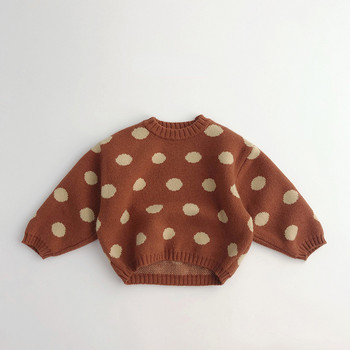 3473C Детски пуловер 2022 Есен и зима Пуловер за момче с щампа на точки, плетен пуловер Екзотичен ретро пуловер за момиче