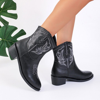 Дамски обувки 2023 г. Марка Дамски ботуши до глезена Ретро модерни ботуши Дамски обувки с приплъзване на остри пръсти с едър ток Дамски обувки