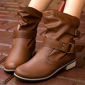 Pantofi pentru femei 2023, design nou cu cataramă pentru curele, cizme de iarnă pentru femei, cizme retro cu platformă cu vârf rotund, cizme ocazionale pentru damă, cizme scurte maro