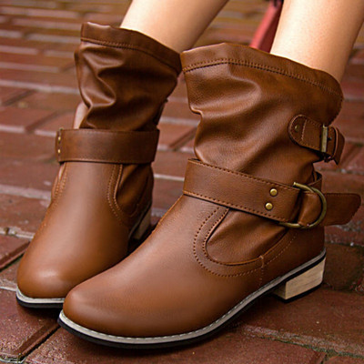 Pantofi pentru femei 2023, design nou cu cataramă pentru curele, cizme de iarnă pentru femei, cizme retro cu platformă cu vârf rotund, cizme ocazionale pentru damă, cizme scurte maro