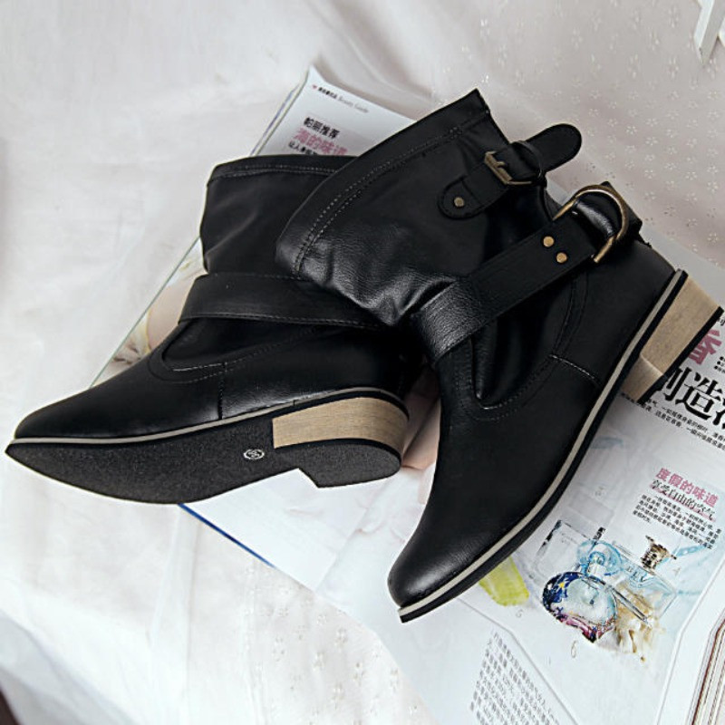 Pantofi pentru femei 2023, design nou cu cataramă pentru curele, cizme de iarnă pentru femei, cizme retro cu platformă cu vârf rotund, cizme ocazionale pentru damă, cizme scurte maro