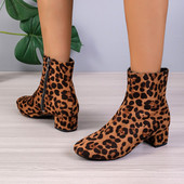 2023. aasta moodsad naistejalatsid Leopard naiste saapad Retro pahkluu Moodsad naiste õmblemine ümmarguse varba külje tõmblukuga Tursked kontsakingad naistele
