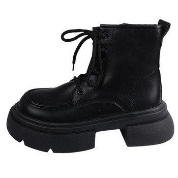 2023 Горещи разпродажби обувки за жени Дамски ботуши до глезена PU ботуши на платформа Дамски обувки със страничен цип и кръгли пръсти с шнурове с резба на ток Дамски обувки