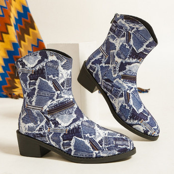 2023 Зимни женски обувки с цип на гърба Дамски ботуши с квадратен ток Среден ток Дамски обувки с цип Удобни дамски ботуши
