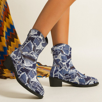 2023 Зимни женски обувки с цип на гърба Дамски ботуши с квадратен ток Среден ток Дамски обувки с цип Удобни дамски ботуши