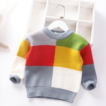Есен Зима 2023 г. Нов бебешки пуловер за момчета Момиче Детски плетени дрехи Детски пуловер Джъмпер Пуловер за малко дете Кариран цвят в съответствие