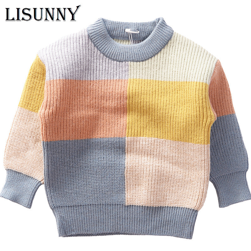 Rudens žiema, 2023 m. Nauji berniukų megztiniai mergaičių megztiniai vaikams megzti drabužiai vaikams megztiniai megztiniai mažiems megztiniams pledas spalvų derinimas