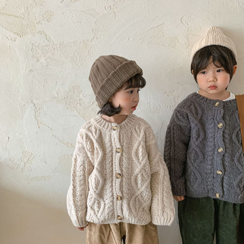 Корейски детски пуловери Жилетка Есен и зима 2021 г. Бебешка груба вълна Конопена ретро жилетка Палто Пуловери за момчета и момичета