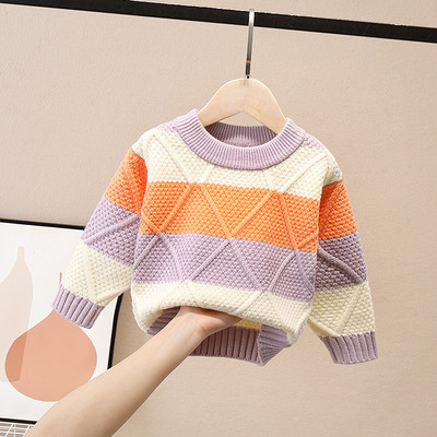 Toamnă Iarnă Copii Copii Mâneci lungi Gâtul O Rombo Color Block Tricoturi Pulover Bebeluși Băieți Pulover tricotat Pulovere