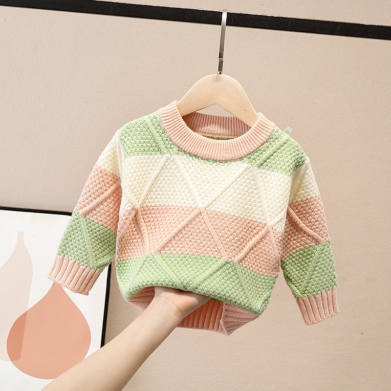 Sügistalv Lastele Pikkade varrukatega O kaelus Rombi värvi plokk Kudumid Kampsun Beebipoistele Kootud Pullover Džemprid
