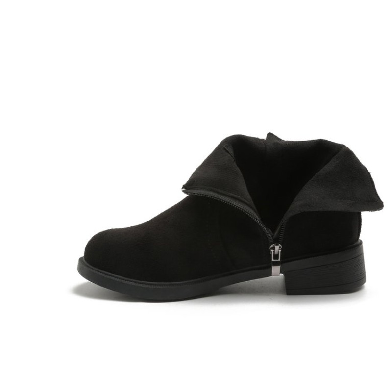 2023-as női őszi és téli új, alacsony sarkú, kényelmes, divatos rövid csizma oldalsó cipzáros hó női csizma