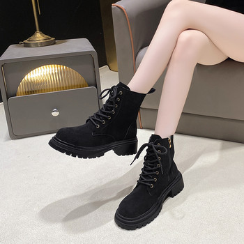 Обувки Дамски 2023 Гореща разпродажба Дамски ботуши с кръстосани връзки Модни ежедневни ботуши със страничен цип Дамски висококачествени ботуши с кръгли пръсти